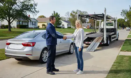 Vehicle owner beside their delivered car in Lafayette, Indiana, United States