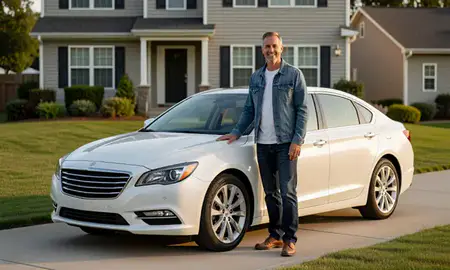 Customer with their delivered car in Lawrence, Indiana, United States