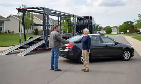 Vehicle owner beside their delivered car in Lawrence, Indiana, United States
