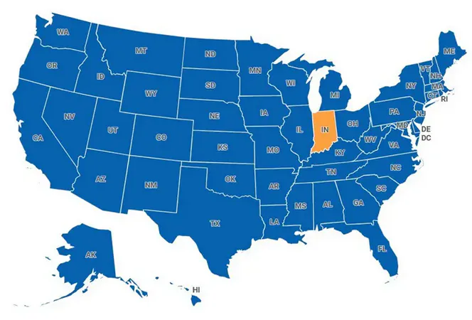 Map of Indiana, United States