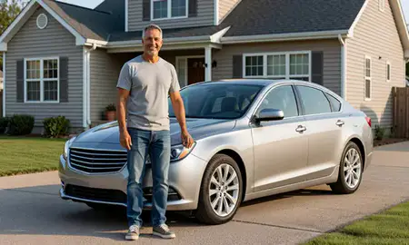 Customer with their delivered car in Merrillville, Indiana, United States