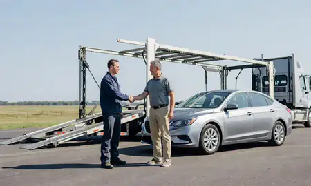 Vehicle owner beside their delivered car in Merrillville, Indiana, United States