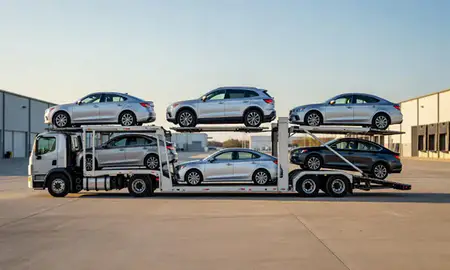Car transporter parked in an industrial area of Merrillville, Indiana, United States