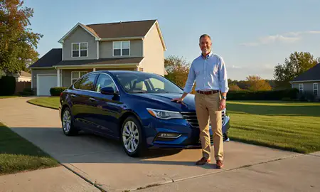 Customer with their delivered car in Michigan City, Indiana, United States
