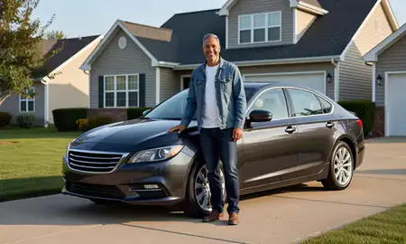 Customer with their delivered car in Mishawaka, Indiana, United States