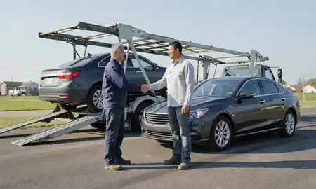 Vehicle owner beside their delivered car in Mishawaka, Indiana, United States