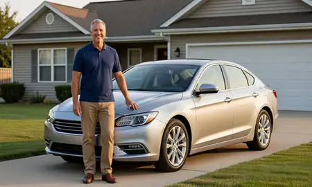 Customer with their delivered car in Muncie, Indiana, United States