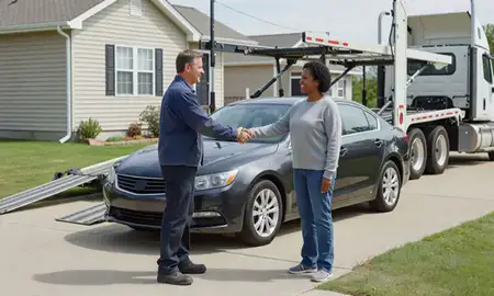 Vehicle owner beside their delivered car in Muncie, Indiana, United States