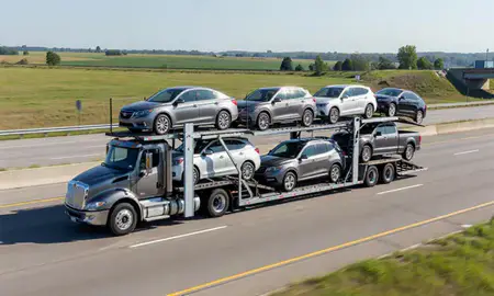 Multi-level car carrier on the highway to Noblesville, Indiana, United States