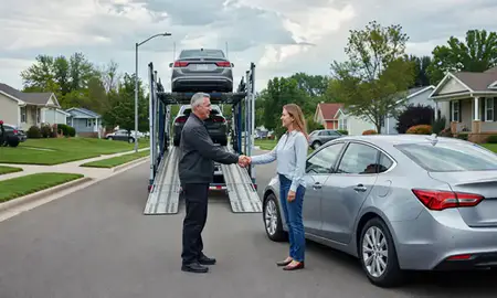 Vehicle owner beside their delivered car in Noblesville, Indiana, United States