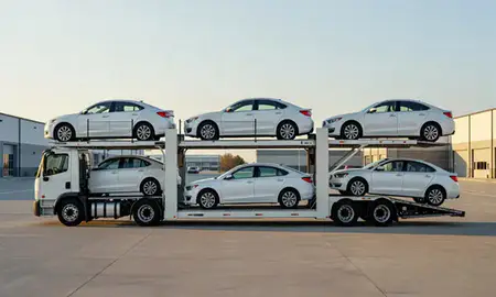 Car transporter parked in an industrial area of Noblesville, Indiana, United States