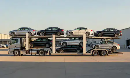 Car transporter parked in an industrial area of Plainfield, Indiana, United States