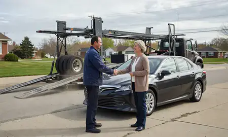 Vehicle owner beside their delivered car in Richmond, Indiana, United States