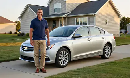 Customer with their delivered car in Terre Haute, Indiana, United States