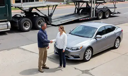 Vehicle owner beside their delivered car in Terre Haute, Indiana, United States