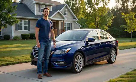 Customer with their delivered car in West Lafayette, Indiana, United States