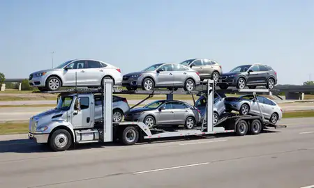 Multi-level car carrier on the highway to Westfield, Indiana, United States