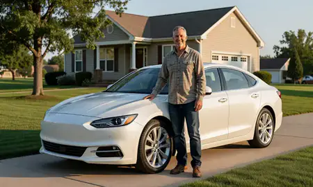 Customer with their delivered car in Iowa, United States