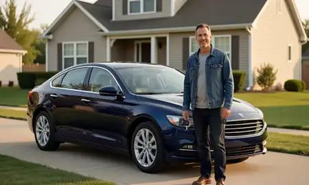 Car delivered to a driveway in Iowa, United States