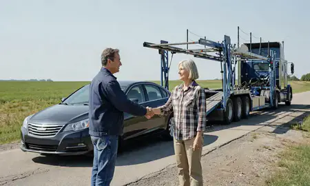 Vehicle owner beside their delivered car in Iowa, United States