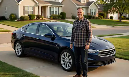 Car delivered to a driveway in Ames, Iowa, United States