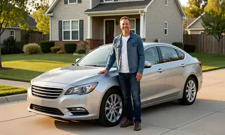 Customer with their delivered car in Bettendorf, Iowa, United States