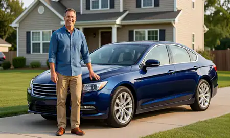 Customer with their delivered car in Burlington, Iowa, United States