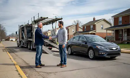 Vehicle owner beside their delivered car in Burlington, Iowa, United States