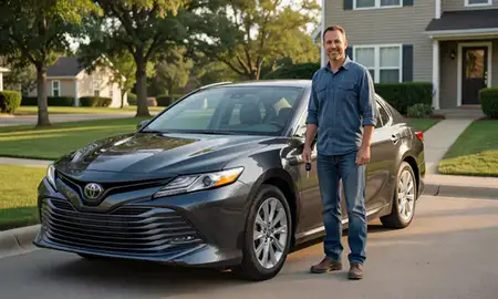 Car delivered to a driveway in Cedar Falls, Iowa, United States