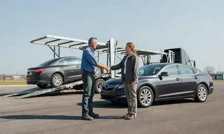 Vehicle owner beside their delivered car in Cedar Falls, Iowa, United States