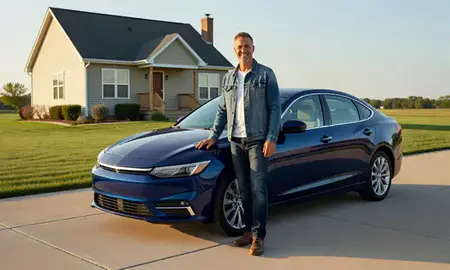 Customer with their delivered car in Cedar Rapids, Iowa, United States
