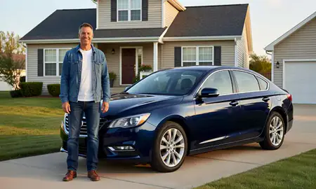 Customer with their delivered car in Clinton, Iowa, United States