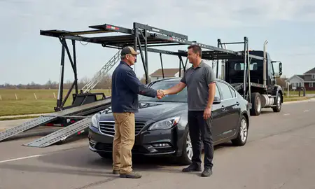 Vehicle owner beside their delivered car in Clinton, Iowa, United States