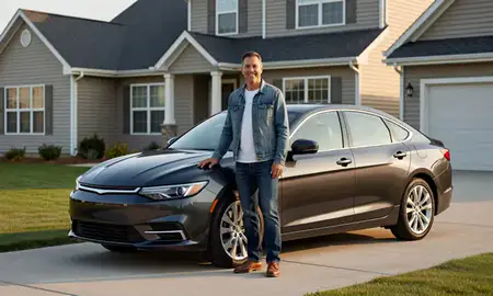 Customer with their delivered car in Clive, Iowa, United States