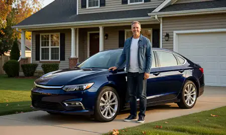 Customer with their delivered car in Coralville, Iowa, United States