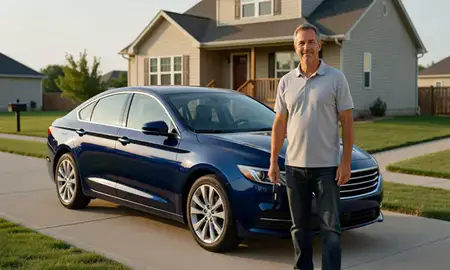 Car delivered to a driveway in Council Bluffs, Iowa, United States