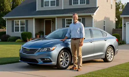Customer with their delivered car in Davenport, Iowa, United States