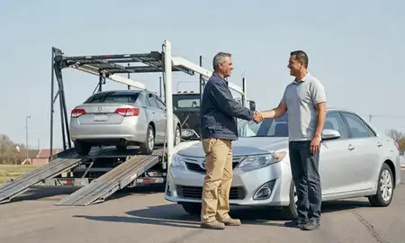 Vehicle owner beside their delivered car in Davenport, Iowa, United States