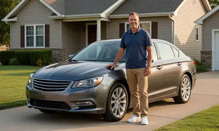 Customer with their delivered car in Des Moines, Iowa, United States