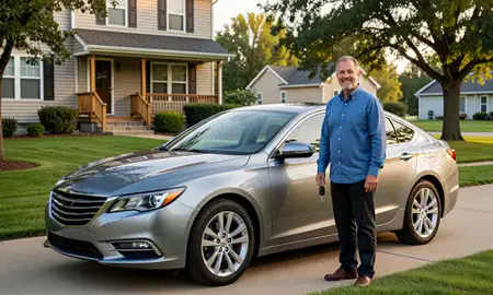 Car delivered to a driveway in Des Moines, Iowa, United States
