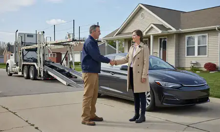 Vehicle owner beside their delivered car in Des Moines, Iowa, United States