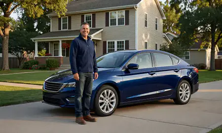 Customer with their delivered car in Dubuque, Iowa, United States