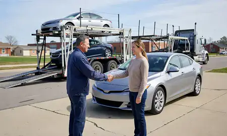 Vehicle owner beside their delivered car in Dubuque, Iowa, United States