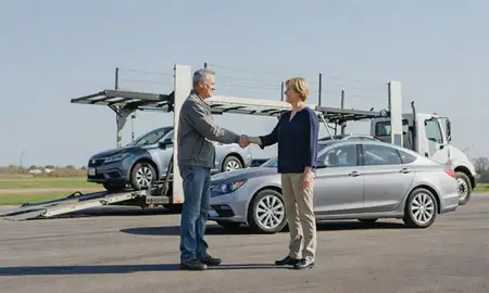 Vehicle owner beside their delivered car in Fort Dodge, Iowa, United States