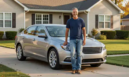 Customer with their delivered car in Iowa City, Iowa, United States