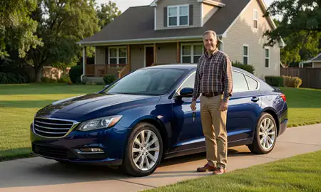 Car delivered to a driveway in Iowa City, Iowa, United States