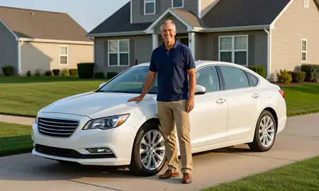 Customer with their delivered car in Marion, Iowa, United States