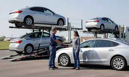 Vehicle owner beside their delivered car in Marshalltown, Iowa, United States