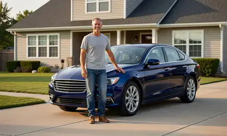 Customer with their delivered car in Mason City, Iowa, United States