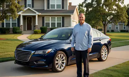 Car delivered to a driveway in Mason City, Iowa, United States